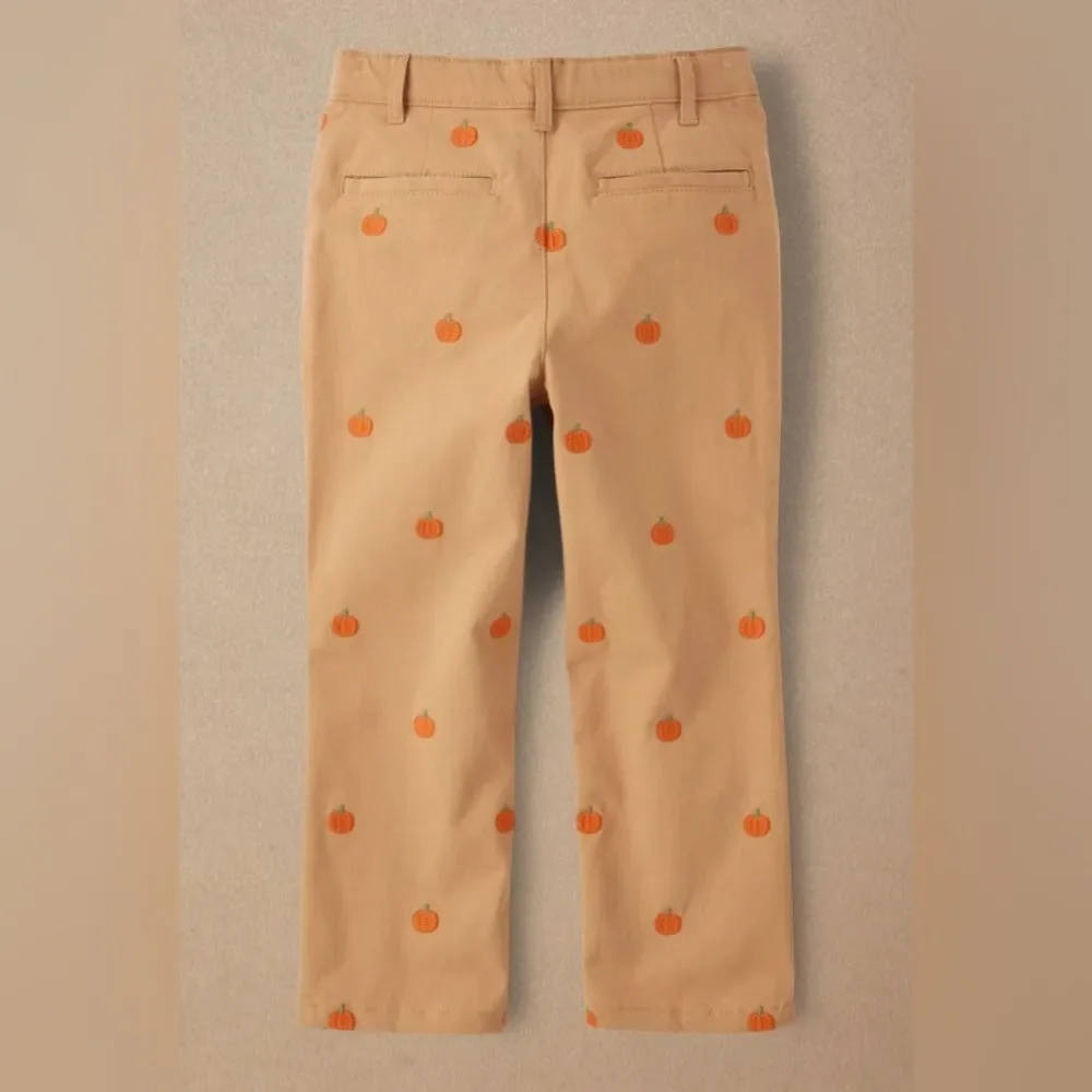 Gymboree Boys Allover Pumpkin Print Tan Twill Chino Fall Pants Size 8